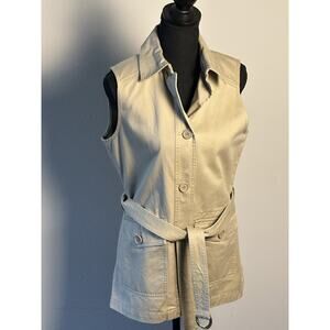 Women's C.‎ Wonder Safari Khaki Vest Collard (XS) Military Belted Vest Tan Beige